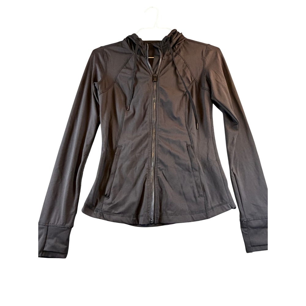 90 Degree by Reflex Womens Black Full Zip Hooded Activewear Jacket Thumbholes